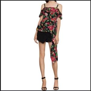 BCBG floral asymmetrical off-shoulder top XXS New with tags